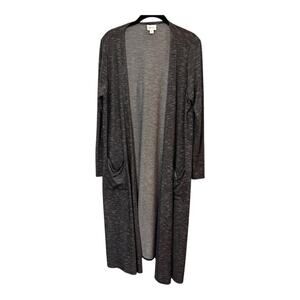 LuLaRoe Long Duster Cardigan Sweater Women's Medium Brown White Striped Pockets